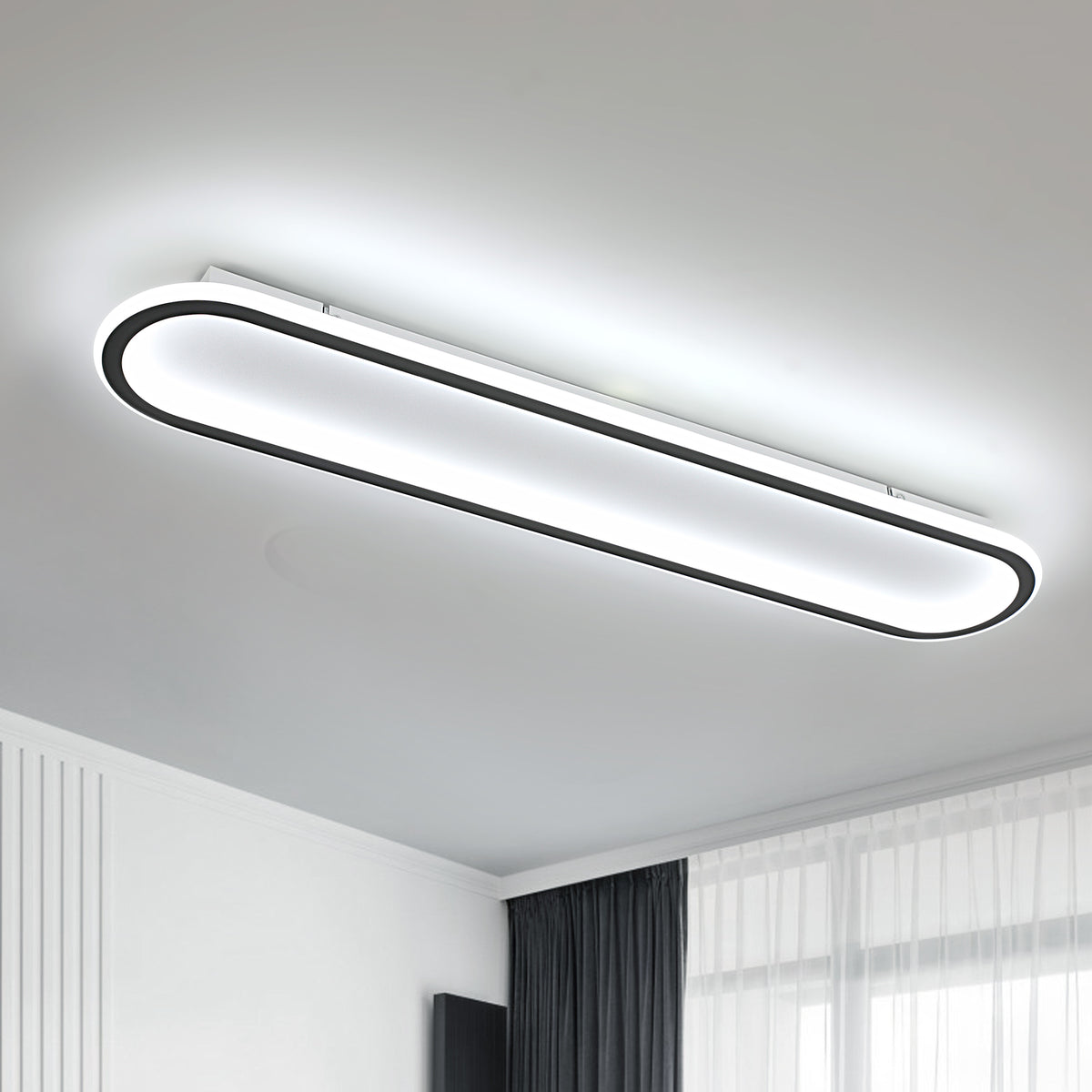 Plafonnier LED Moderne en Forme de Piste Noir et Blanc 80.5x16x5cm - Lumière Blanche 6500K