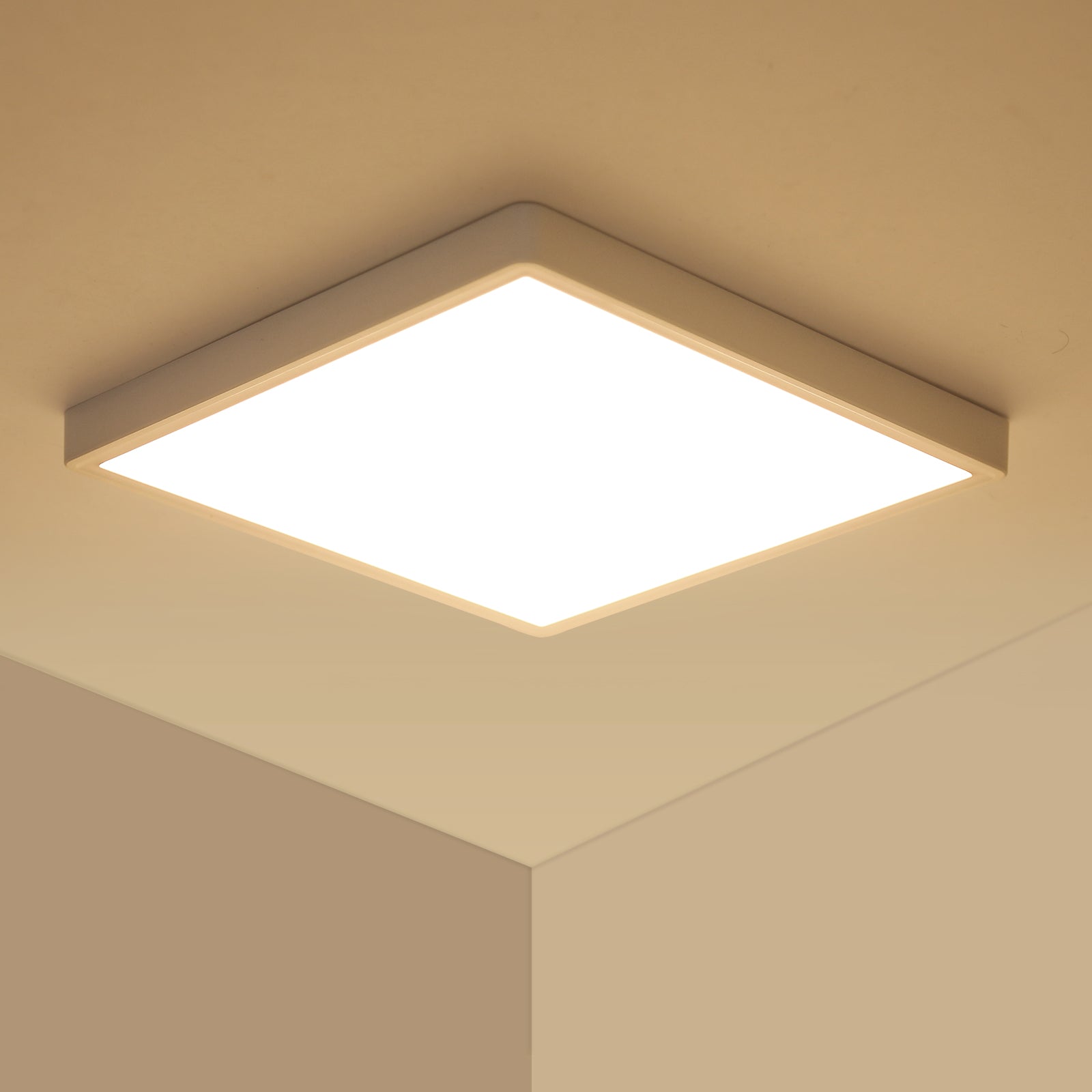 Plafonnier LED Carré 24W, Lumière Blanche Chaude 3000K