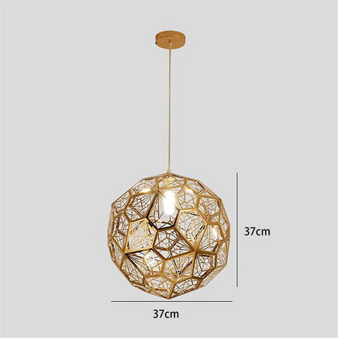 Plafonnier doré en acier inoxydable, moderne et minimaliste avec structure polyédrique pour salle à manger, salon, chambre à coucher ou bar - 37 cm.