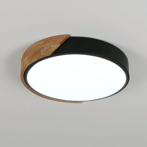 Plafonnier LED en Bois Chêne Naturel, 30W 6500K, Design Moderne Rond avec Abat-Jour Acrylique, Éclairage Intérieur pour Salon, Chambre, Cuisine