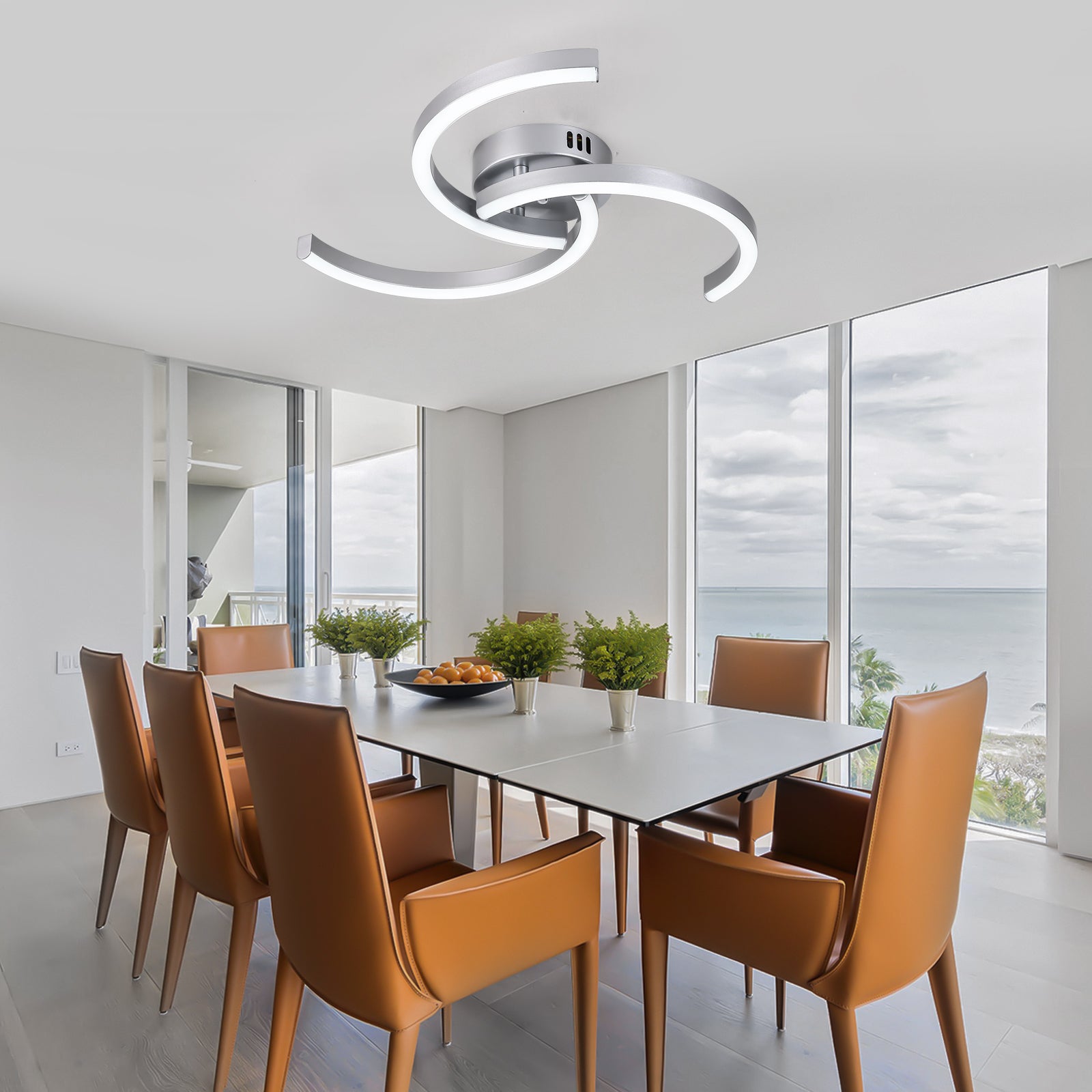 Plafonnier LED en aluminium à trois bras courbés, lumière blanche 6500K