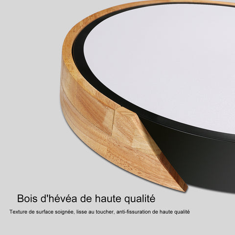 Plafonnier LED en Bois Chêne Naturel, 30W 6500K, Design Moderne Rond avec Abat-Jour Acrylique, Éclairage Intérieur pour Salon, Chambre, Cuisine