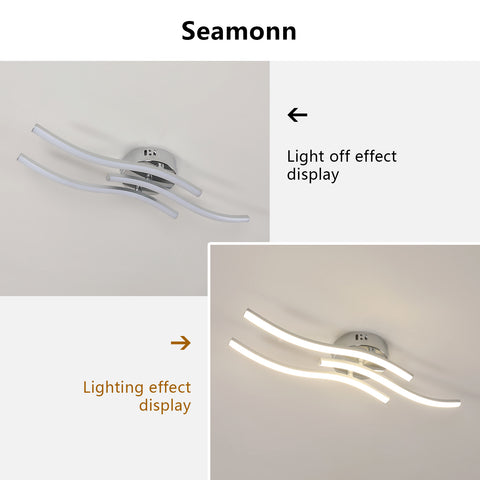 Plafonnier LED Moderne à Trois Vagues Parallèles - Lustre Argent, 18W 60*12cm, Lumière Chaude 3000K, 220V