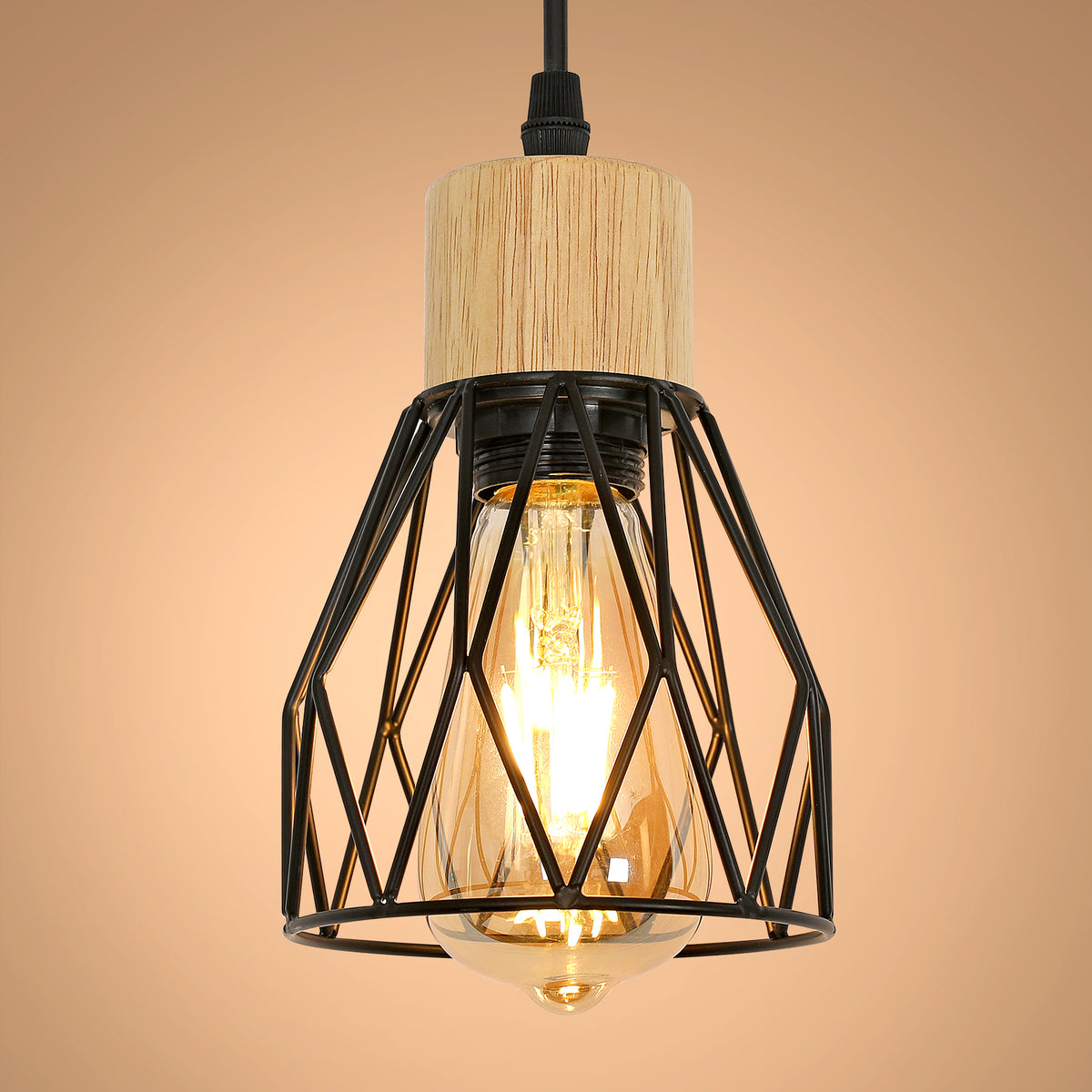 Suspension Luminaire Industrielle, Luminaire Plafonnier Vintage En Bois Noir, E27 Non Incluses