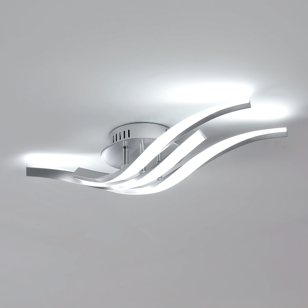 Plafonnier LED Moderne à Vagues 52cm - 3 Lampes en Aluminium Argenté, 24W, Lumière Blanche 6500K, 220V, CRI 80+, Installation Polyvalente