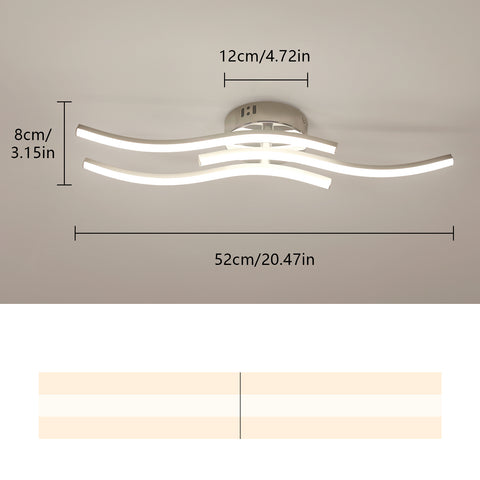 Plafonnier LED Moderne à Trois Vagues Parallèles - Lustre Argent, 18W 60*12cm, Lumière Chaude 3000K, 220V