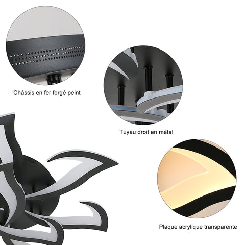 Plafonnier Led Dimmable, le noir Lampe de Plafond Moderne avec Télécommande, 84W Creative Acrylique Pétales Lustre Luminaire Plafonnier pour Salon, Chambre, Couloir, Salle à Manger, Cuisine, Φ82cm