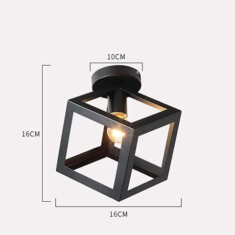 Plafonnier Luminaire Moderne Lustre Forme Cage Lampe de Plafon Vintage Abat-jour de Style Géométrique en Métal E27 Éclairage pour Chambre Salon Restaurant, Forme de Cube,16CM, Noir