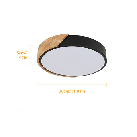 Plafonnier LED en Bois Chêne Naturel, 30W 6500K, Design Moderne Rond avec Abat-Jour Acrylique, Éclairage Intérieur pour Salon, Chambre, Cuisine