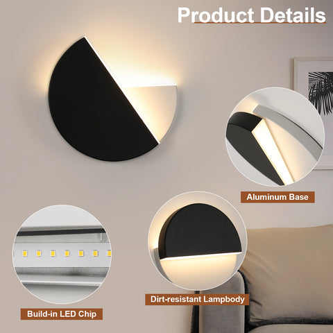 Applique murale simple et moderne à LED, Applique murale noire rotative, lumière chaude 8W