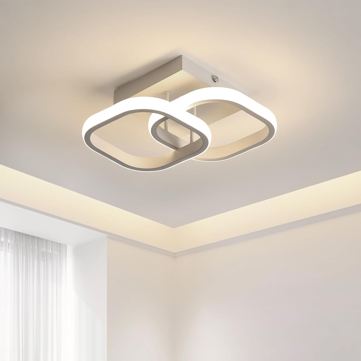 Plafonnier LED Moderne, Lampe de Plafond en Acrylique 4500K Lumière Naturelle, Carré Luminaire Plafonnier Blanc