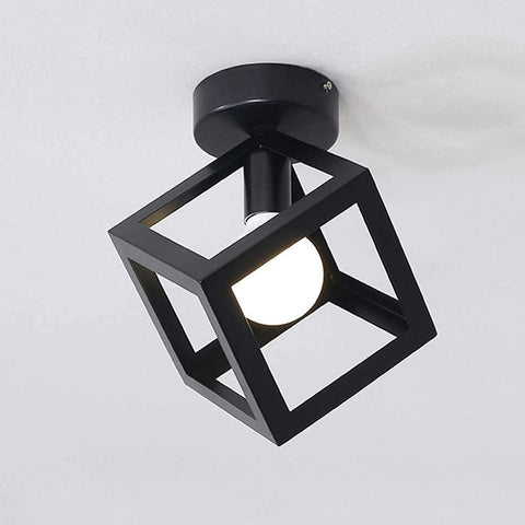 Plafonnier Luminaire Moderne Lustre Forme Cage Lampe de Plafon Vintage Abat-jour de Style Géométrique en Métal E27 Éclairage pour Chambre Salon Restaurant, Forme de Cube,16CM, Noir