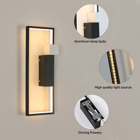 Applique Murale LED Intérieur, Design Géométrique Créatif Noir de 15W 1200LM, Lampe Murale en Acrylique Blanc Chaud 3000K Moderne pour Salon, Chambre à Coucher, Couloir, Escalier