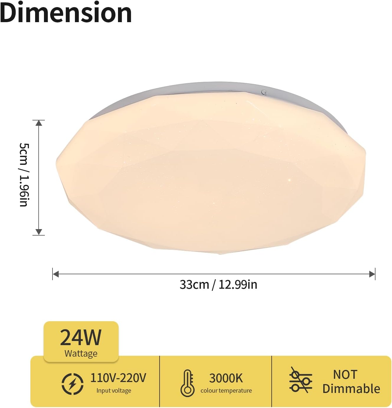 Tableau des dimensions des plafonniers