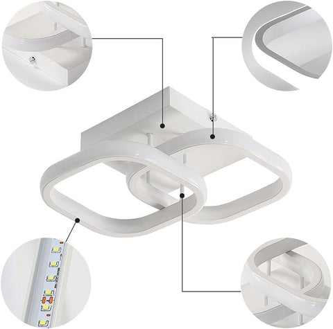 Plafonnier LED 24W Design moderne Cercle Carré Lampe de Plafond Pour Cuisine Salle à Manger Chambre Couloir Entrée Balcon 2 Pack Blanc Froid 6000K