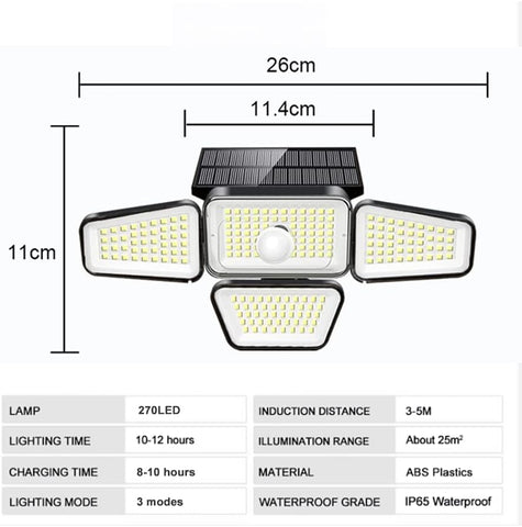 Applique solaire Extérieur Détecteur de Mouvement Lampe murale LED Blanc Froid 6000K Pour Cour Jardin Couloir Terrasse Proche Mur Pathway Patio Villa