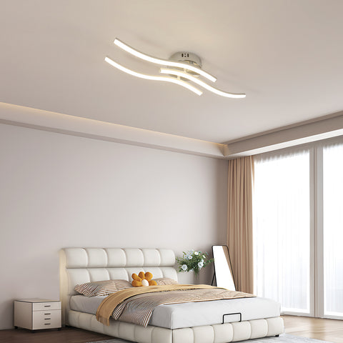 Plafonnier LED Moderne à Trois Vagues Parallèles - Lustre Argent, 18W 60*12cm, Lumière Chaude 3000K, 220V