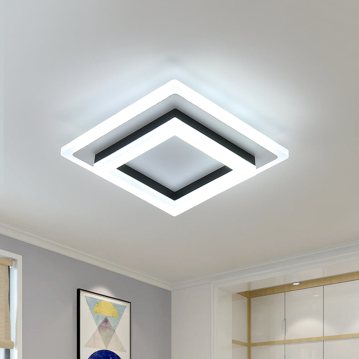 Plafonnier Led Carré 24W, Lampe de Plafond en Acrylique