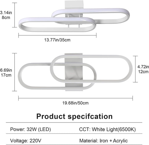 Plafonnier LED 32W 3600LM, Luminaire Plafonnier Moderne, Lampe de Plafond Acrylique pour Salon Chambre Cuisine Salle de Bain Couloir Balcon 50cm (Blanc) lumière blanche froide 6500K