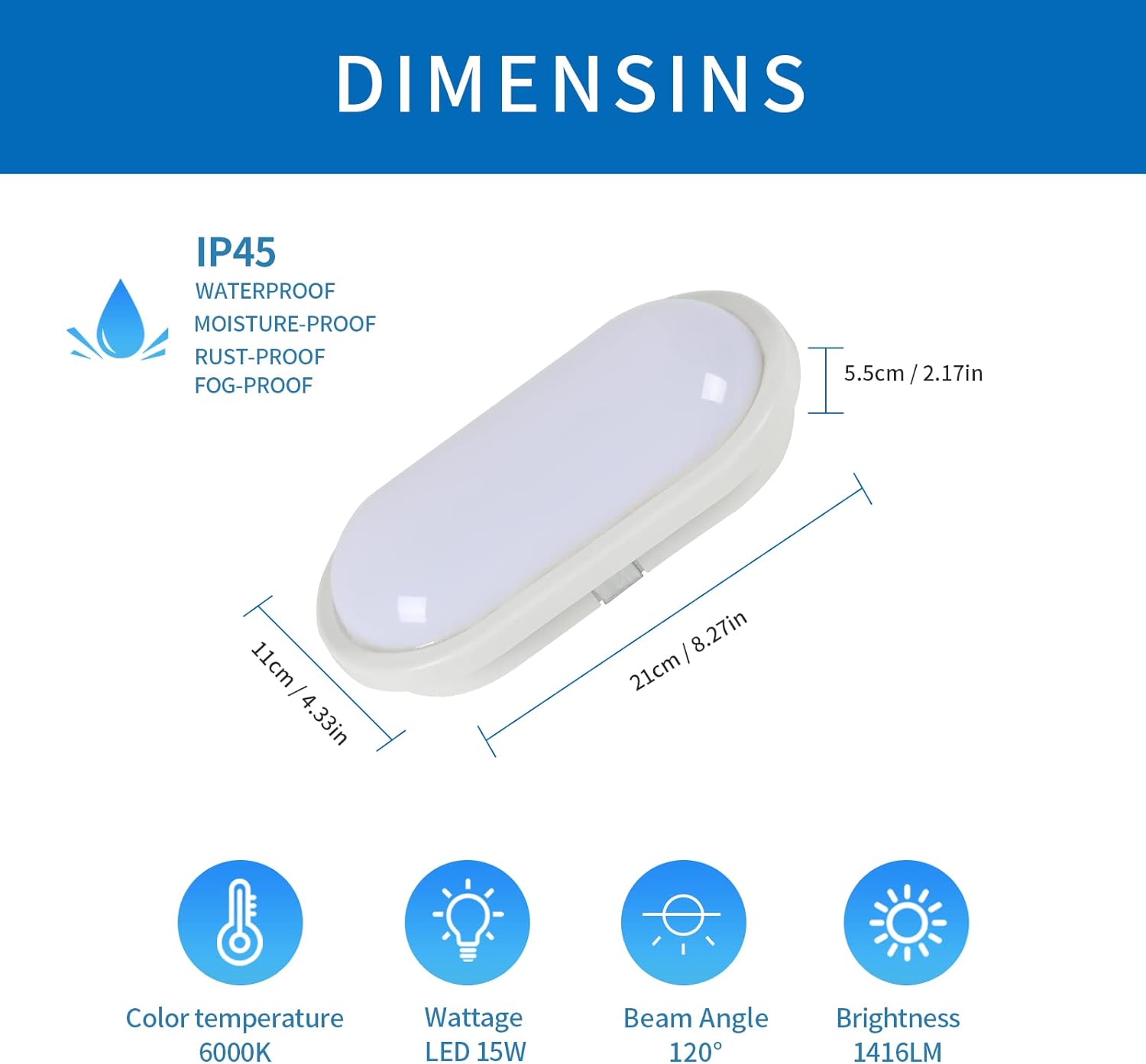 Tableau des dimensions des plafonniers