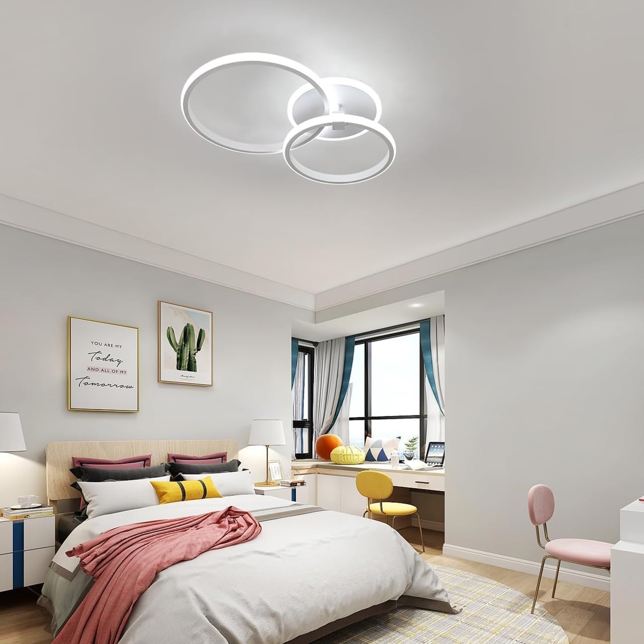 Plafonnier LED Moderne, Lampe de Plafond Ronde 42W 3500LM, Lustre LED Plafonnier