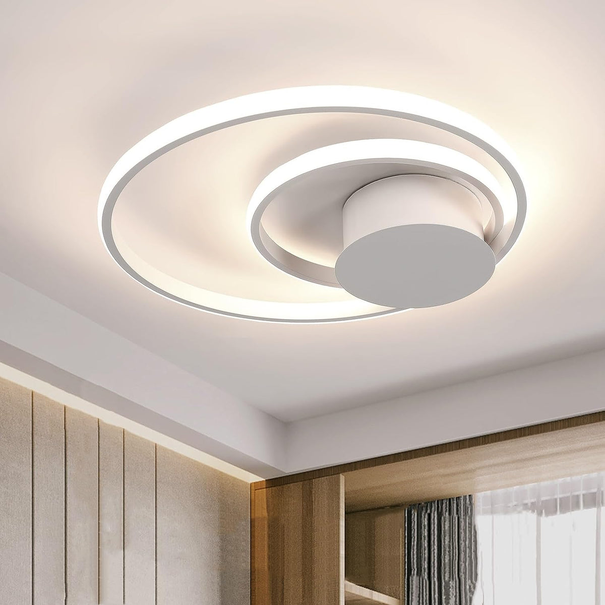 Plafonnier Led Dimmable 30W Moderne Cercle Anneaux Lampe de Plafond Dimmable