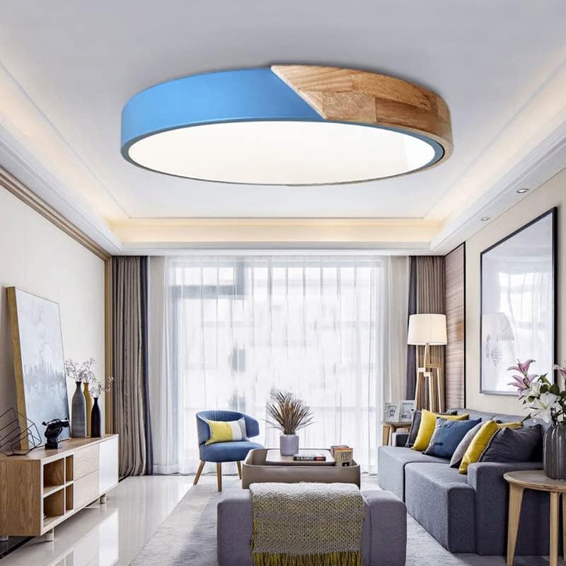 Plafonnier Rond LED Macaron Bleu pour Chambre d'Enfant, Salon, Couloir, Bureau