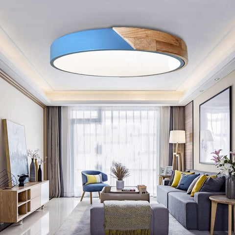 Plafonnier Rond LED Macaron Bleu pour Chambre d'Enfant, Salon, Couloir, Bureau