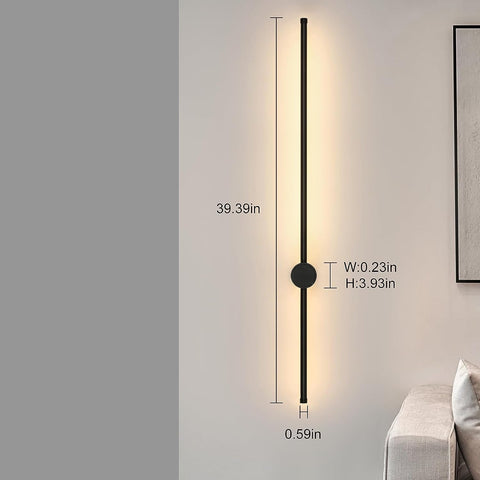 Applique Murale LED Moderne Forme de ligne Lampe murale 360° Rotative Blanc Chaud 3000K Pour salon,chambre à coucher,couloir, entrée Noir 100cm