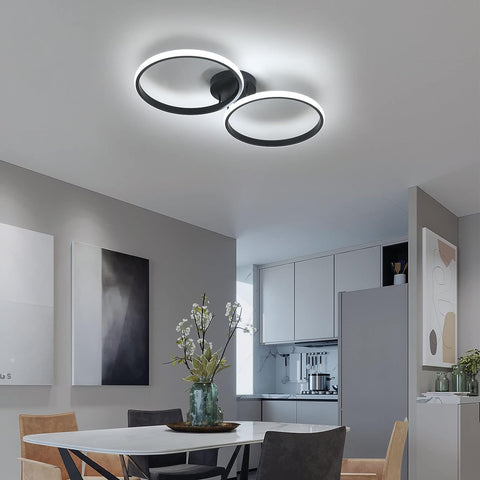 Plafonnier à LED, lampe de plafond moderne 42W, plafonnier LED double anneau , plafonnier en acrylique Noir pour chambre à coucher, salon, bureau