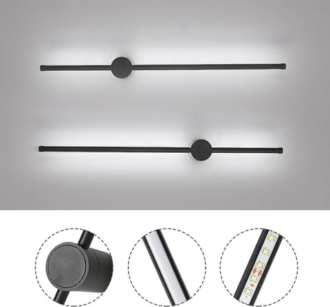 Applique Murale Intérieur, Applique Murale Led 360° Rotative 6500K Blanc Froid, Lampe Murale Moderne Noir pour Chambre Salon Salle à Manger Couloir Escalier 80cm