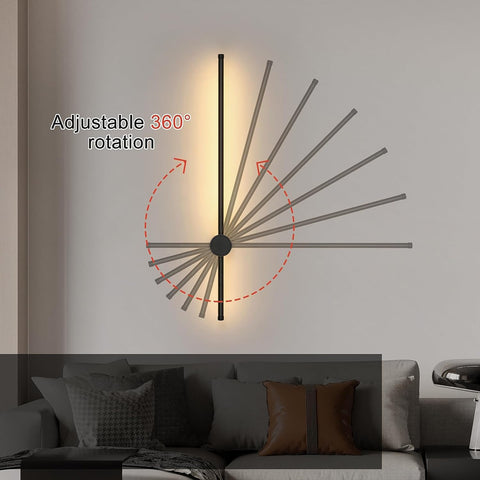 Applique Murale LED Moderne Forme de ligne Lampe murale 360° Rotative Blanc Chaud 3000K Pour salon,chambre à coucher,couloir, entrée Noir 80cm