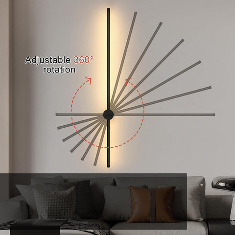 Applique Murale LED Moderne Forme de ligne Lampe murale 360° Rotative Blanc Chaud 3000K Pour salon,chambre à coucher,couloir, entrée Noir 100cm