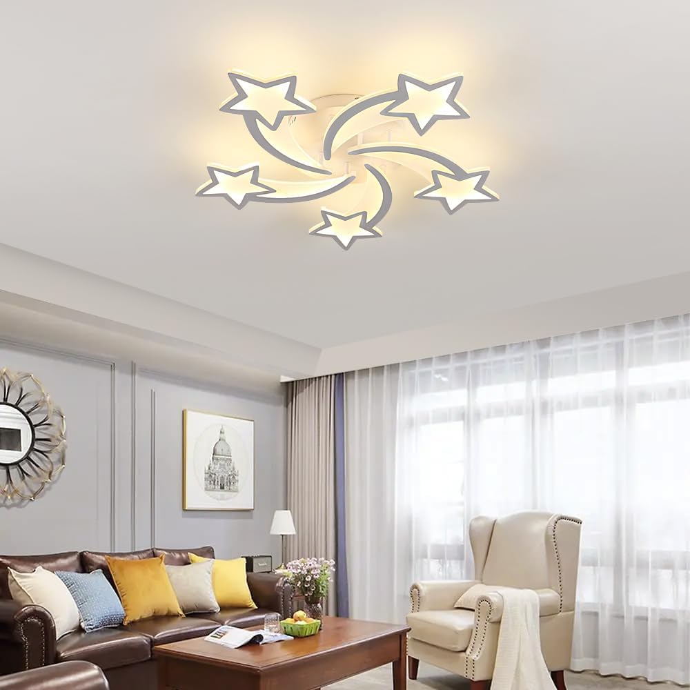 Plafonnier LED, 60W 6700LM Lampe de Plafond Moderne en Forme d'étoile en Acrylique