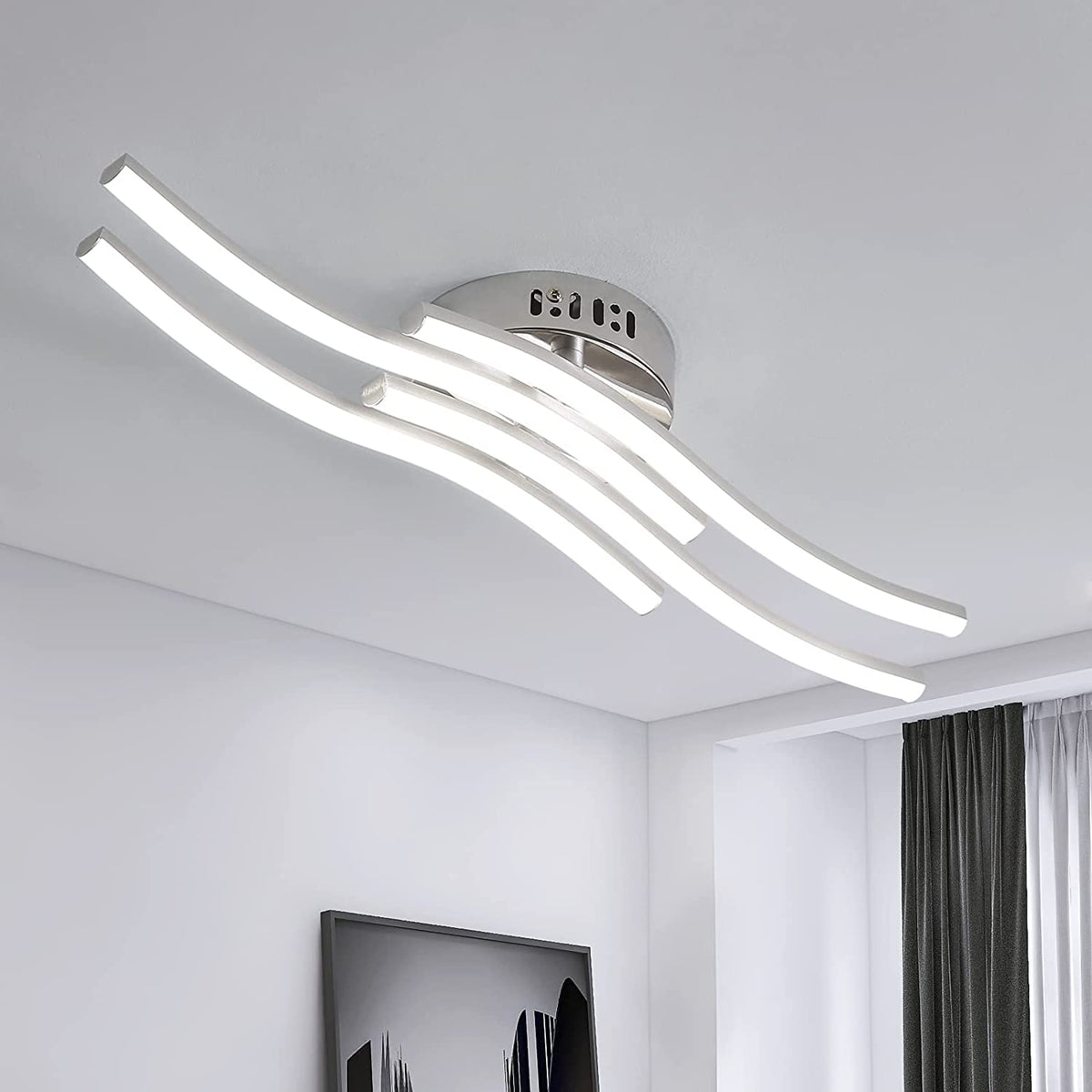 Plafonnier LED Ondulé à 4 Lumières, Lumière Blanche 6000K, 24W