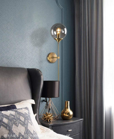 Nordique moderne verre applique E14 or LED fond applique murale pour cuisine salle de bain luminaire intérieur décor à la maison (gris fumé)