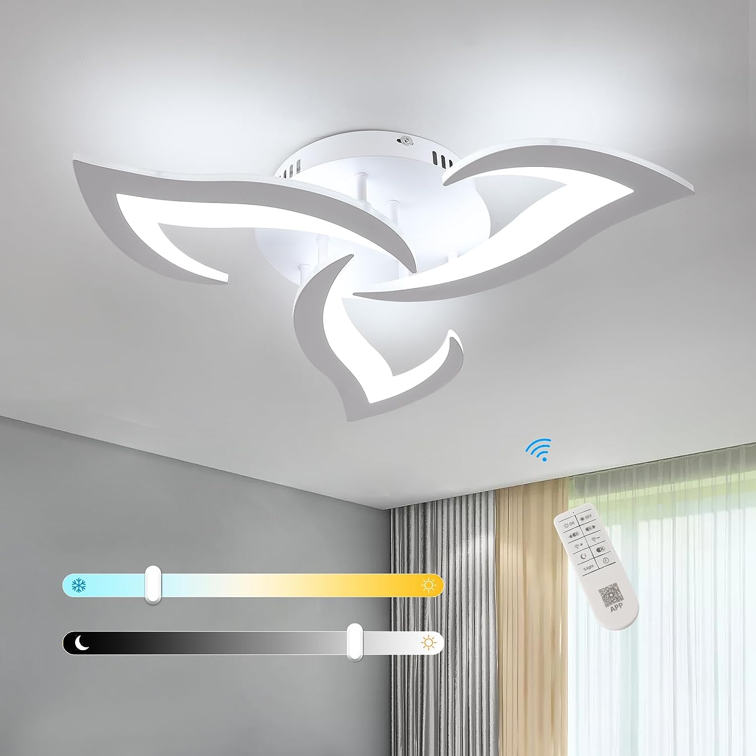 Plafonnier Led Dimmable Forme de fleur créative Lampe de Plafond Dimmable