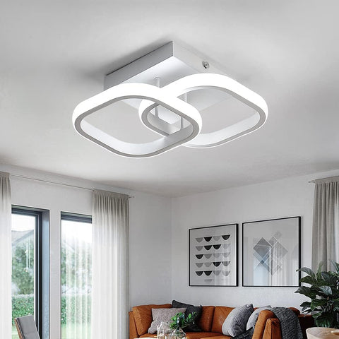 Plafonnier LED 24W Design moderne Cercle Carré Lampe de Plafond Pour Cuisine Salle à Manger Chambre Couloir Entrée Balcon 2 Pack Blanc Froid 6000K