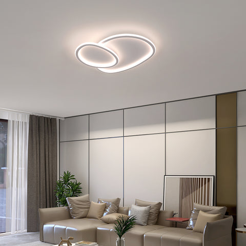 Plafonnier LED Moderne Dimmable en Forme de Galet - Blanc, 50*45.5*6.5cm, avec Télécommande, trois couleur de lumière, 220V - pour le Salon, la Chamb