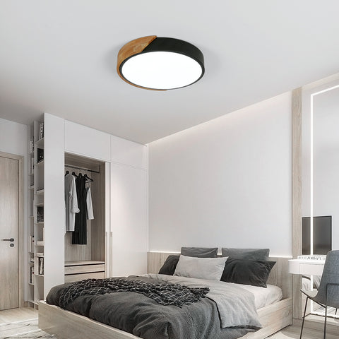 Plafonnier LED en Bois Chêne Naturel, 30W 6500K, Design Moderne Rond avec Abat-Jour Acrylique, Éclairage Intérieur pour Salon, Chambre, Cuisine