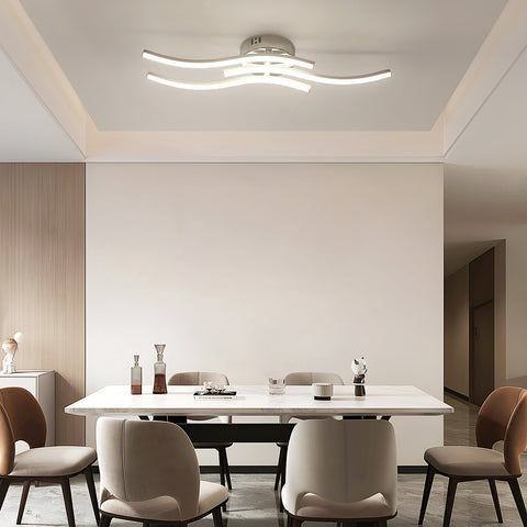Plafonnier LED Moderne à Trois Vagues Parallèles - Lustre Argent, 18W 60*12cm, Lumière Chaude 3000K, 220V