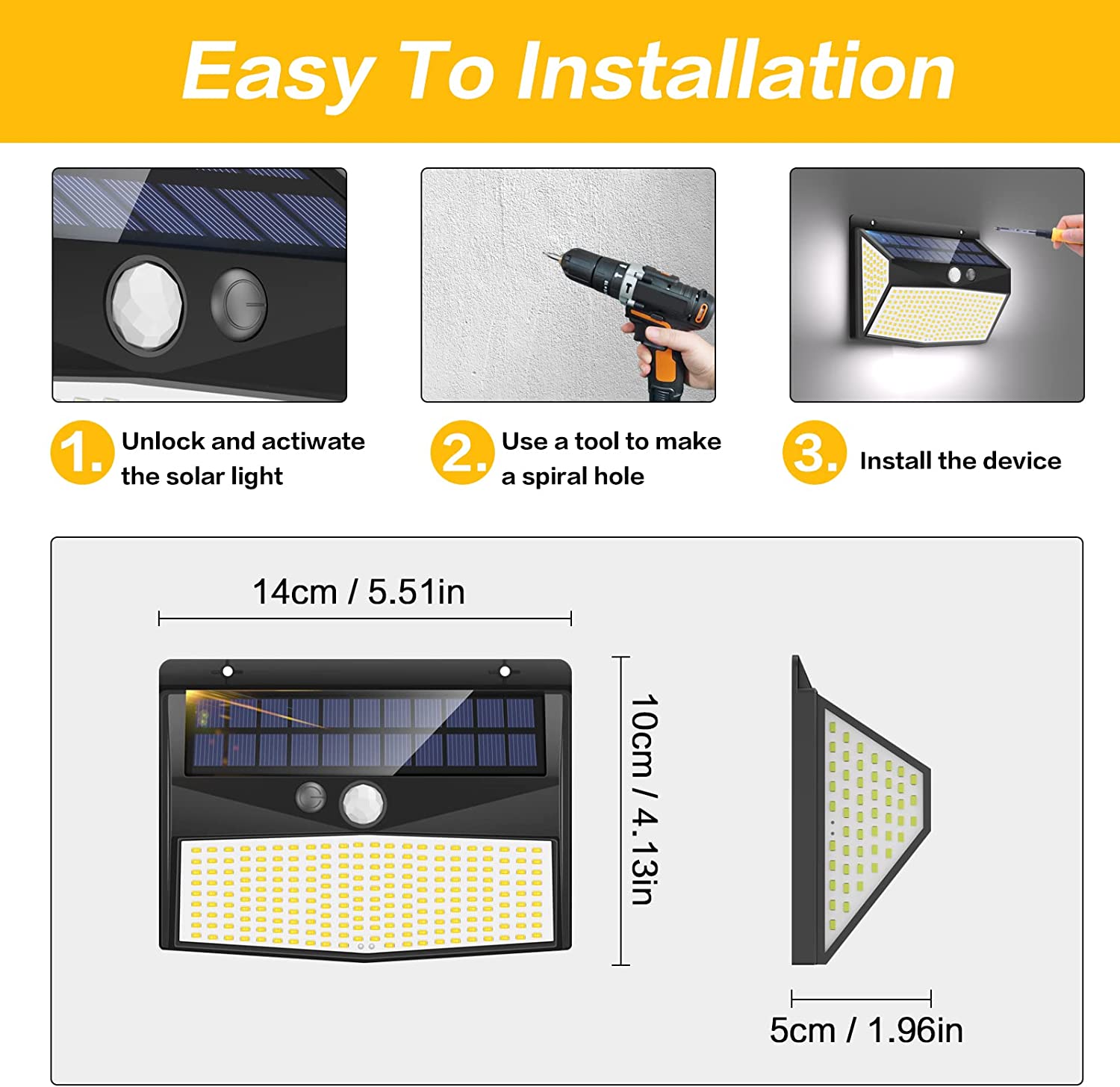 Lampe Solaire Extérieur 318 LEDS, 2 Pack Lumiere Solaire Exterieur IP65, Eclairage Exterieur Solaire Detecteur de Mouvement 