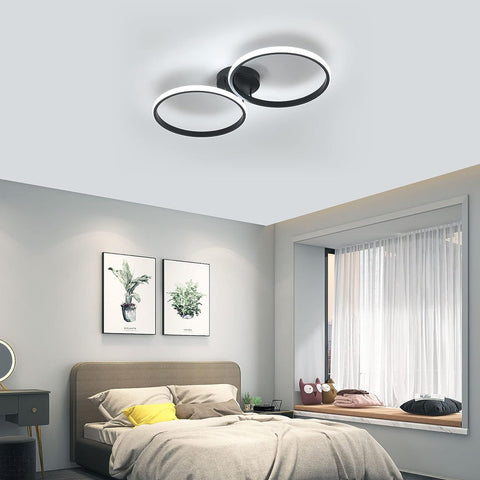 Plafonnier à LED, lampe de plafond moderne 42W, plafonnier LED double anneau , plafonnier en acrylique Noir pour chambre à coucher, salon, bureau