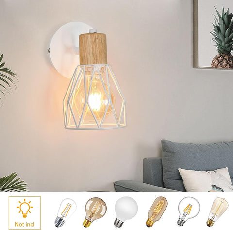 2 pièces Applique Murale Intérieur Bois Vintage Lampe murale E27 Base Pour chambre à coucher, salon, couloir, entrée Blanc (Ampoule non incluse)