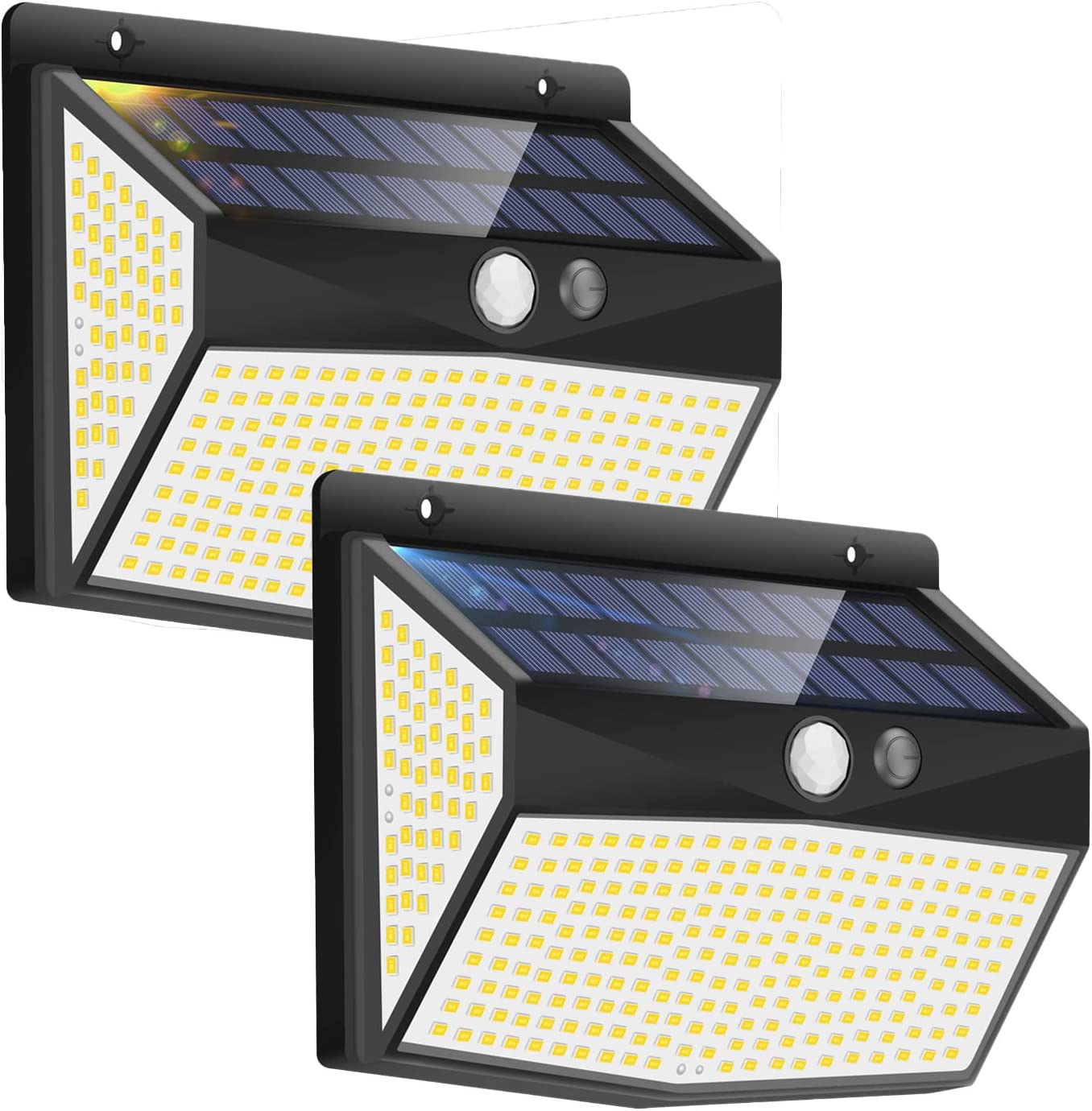 Lampe Solaire Extérieur 318 LEDS, 2 Pack Lumiere Solaire Exterieur IP65, Eclairage Exterieur Solaire Detecteur de Mouvement 