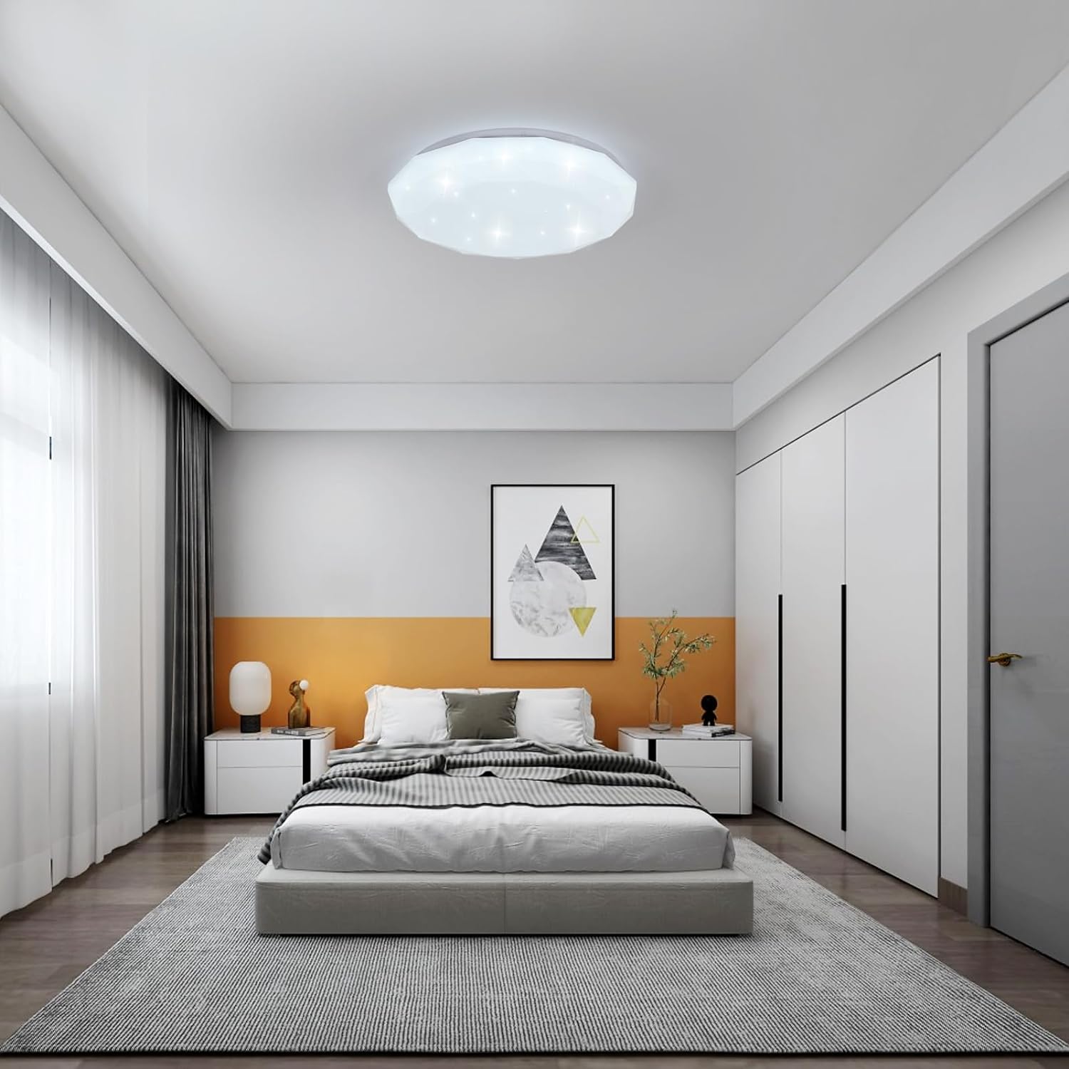 Lampe de Plafond, 24W Luminaire Plafonnier Étoile LED Blanc Froid 6500K, Lustre LED Plafonnier Moderne