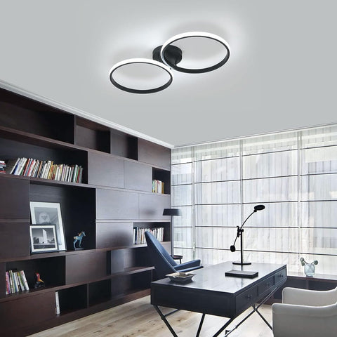 Plafonnier à LED, lampe de plafond moderne 42W, plafonnier LED double anneau , plafonnier en acrylique Noir pour chambre à coucher, salon, bureau