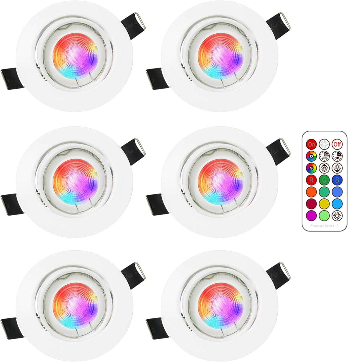 Lot de 6 Spots LED Encastrables Orientables RGB avec Changement de Couleur, 5W (équivalent 50W), Blanc Chaud 2700K, Plafonnier Encastré en Métal Rond Blanc avec Télécommande Dimmable