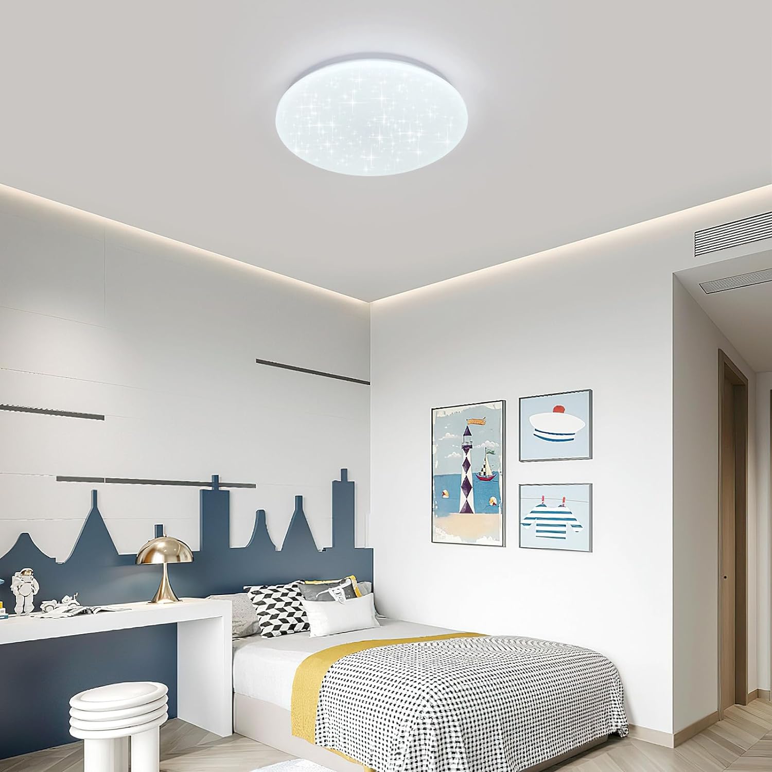 Luminaire Plafonnier, 24W Lampe de Plafond Ronde avec Effet Étoiles, Lustre LED Plafonnier Moderne