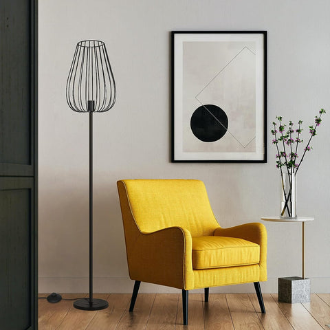 Lampadaire Vintage avec Abat-jour en Métal, Lampadaire avec Interrupteur à Pied, Lampe Salon Noir en Métal, Ddouille E27 Sans Ampoule